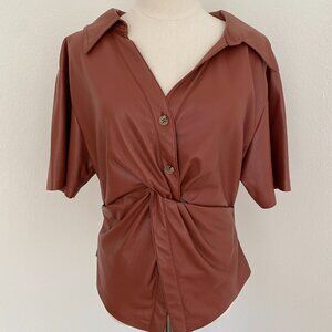 Nanushka Rust Faux Leather Short Sleeve Top - L